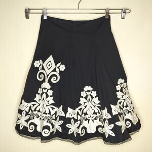 Arden B Black A-Line Skirt with White Floral Embroidery
